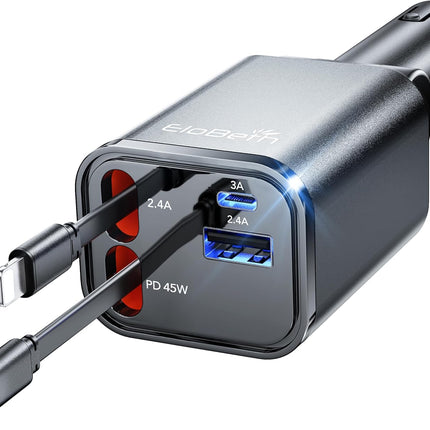 84W Retractable Car Charger, USB C Fast Charge, iPhone & Galaxy, Car Adapter