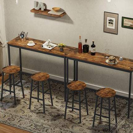 Set of 2 Rustic Brown Industrial Bar Stools with Round Seats and Footrests, 24.4 Inch