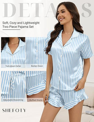 Silk Pajamas Women 2 Piece Satin Shorts Set Button Down Sleepwear