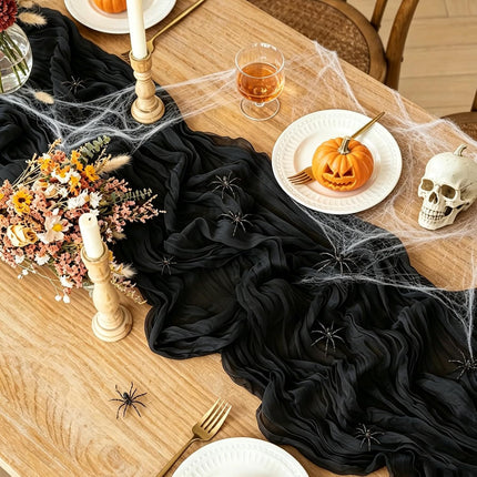 10FT Black Cheesecloth Table Runner, 35x120in Boho Halloween Party Table Decor