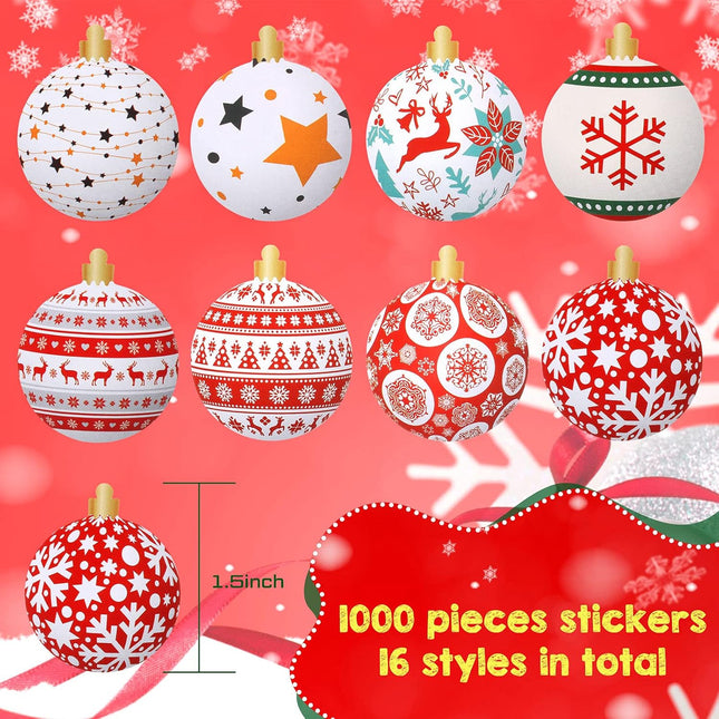 1000PCS Christmas Ornament Stickers – 1.5" Snowflake Roll for Holiday Favors