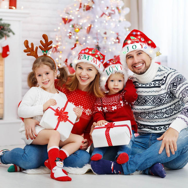 Christmas LED Light-Up Hat – Santa Headwear with Stickers & Ornaments