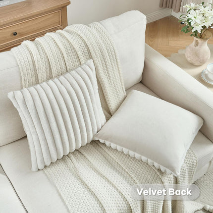 Modern Cream Cushion Covers – Faux Rabbit Fur & Velvet, Set of 2