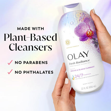 Fresh Radiance Body Wash for Women 22oz, Vitamin B3 Cleanser, Orchid & Black Currant Scent