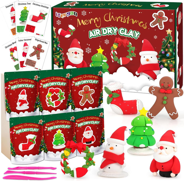 Air Dry Clay Modeling Kit – 6 Xmas Designs with Tools & Tutorials for Kids
