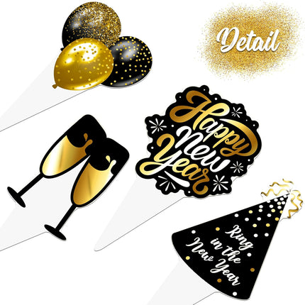 48 PCS 2026 Happy New Year Cupcake Toppers NYE Party Cake Decorations