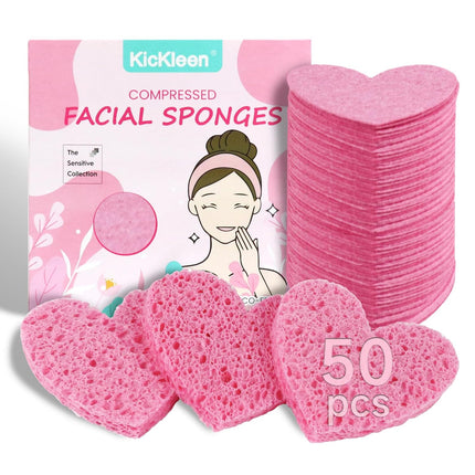 50PCS Heart Shape Cellulose Facial Sponges for Cleansing Makeup Removal