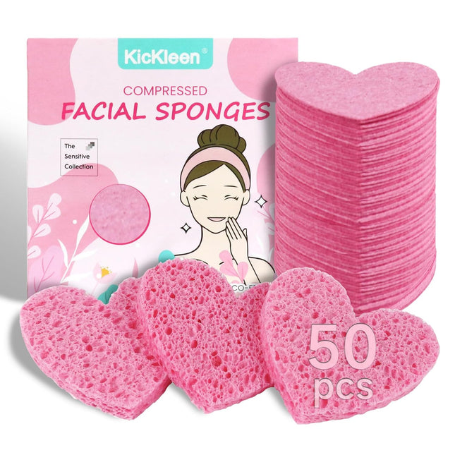 50PCS Heart Shape Cellulose Facial Sponges for Cleansing Makeup Removal