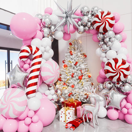 115-Pcs Christmas Balloon Garland Kit – Pink, White & Silver Xmas Decor
