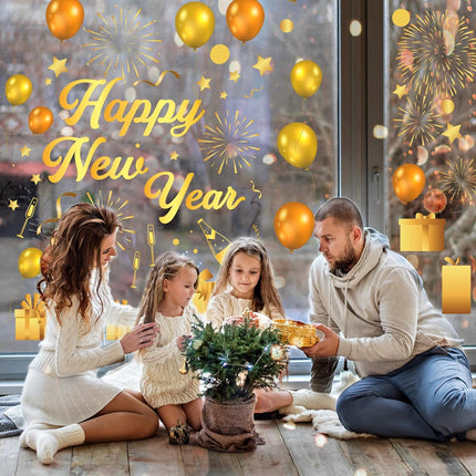6-Piece Reusable New Year Window Stickers – Champagne & Firework Design