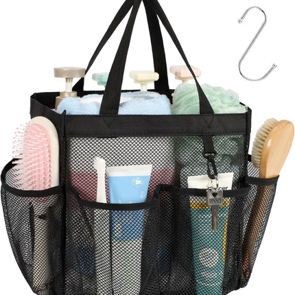 Mesh Shower Caddy with 8 Pockets & Handles – Dorm, Travel, Gym, Black