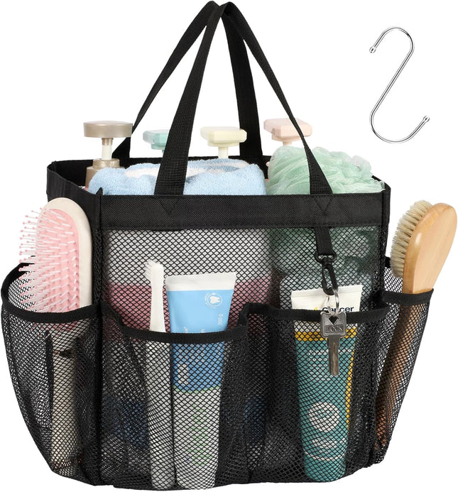 Mesh Shower Caddy with 8 Pockets & Handles – Dorm, Travel, Gym, Black