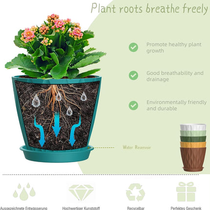 6 Pack 4 Inch Plant Pots with Drainage Holes & Trays, Indoor Flower Planters