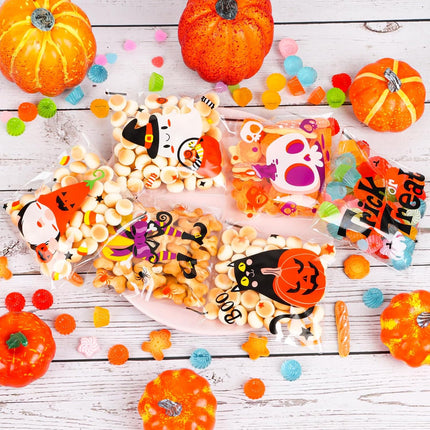 300PCS Halloween Cellophane Treat Bags, Self-Sealing Candy Cookie Goodie Bags