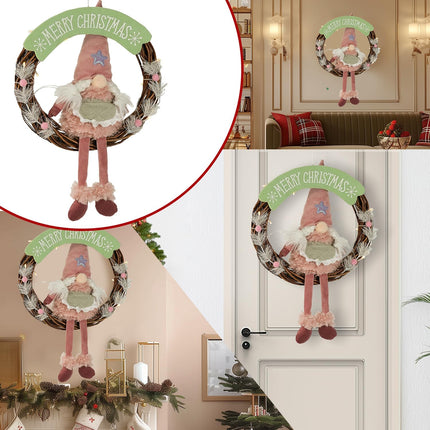 Christmas Gnome Wreath – 13.5" LED Lights & Timer for Door or Wall Decor
