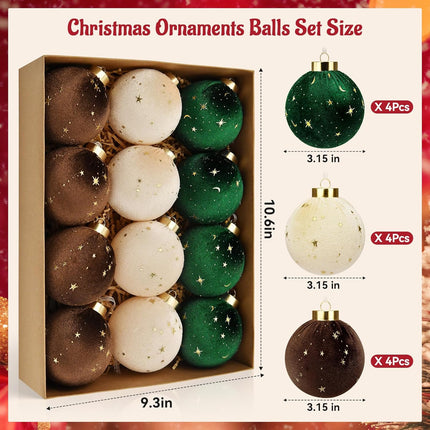 12PCS Christmas Tree Ornaments Velvet Balls Shatterproof Hanging Bulbs