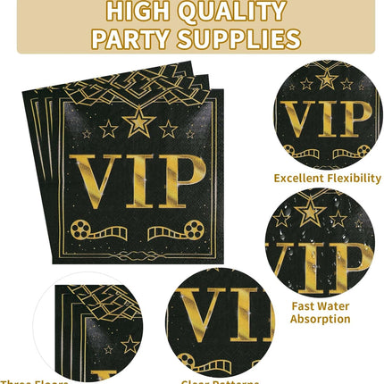 96pcs VIP Party Tableware Set – Red Carpet Plates & Napkins for 24 Guests