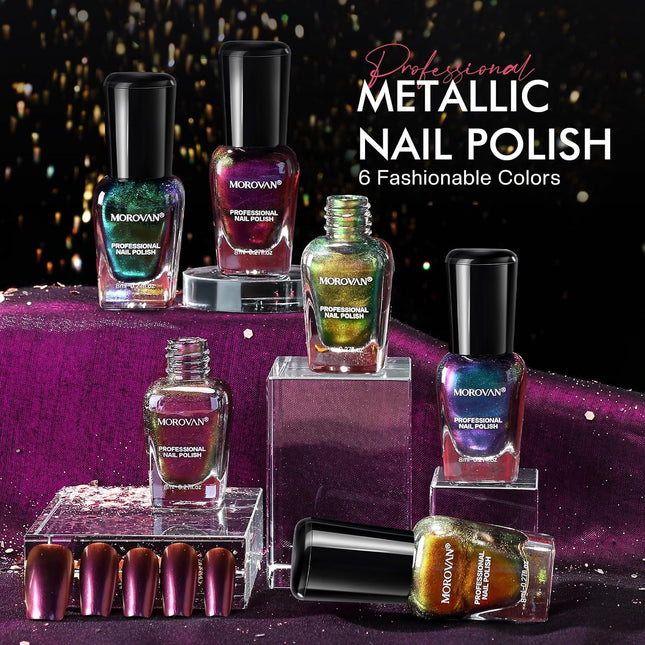 Holographic Nail Polish Set, Metallic Ombre Quick-Dry Glitter Lacquer, 0.27oz, Gift