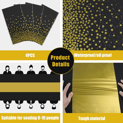 4 Pack New Year 2026 Disposable Tablecloths Black & Gold Party Supplies