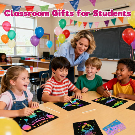 100PCS Rainbow Scratch Paper Art – Kids Crafts & Gifts for Ages 3-9