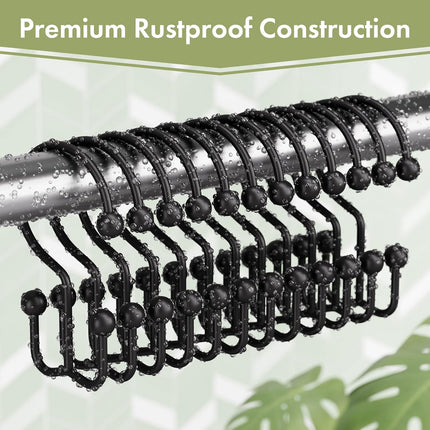 12PCS Black Shower Curtain Hooks Double Rust Resistant Metal Bathroom Rings