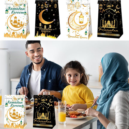 12-Pack Ramadan Gift Bags: Eid Mubarak & Ramadan Kareem Party Favor Bags with Stickers