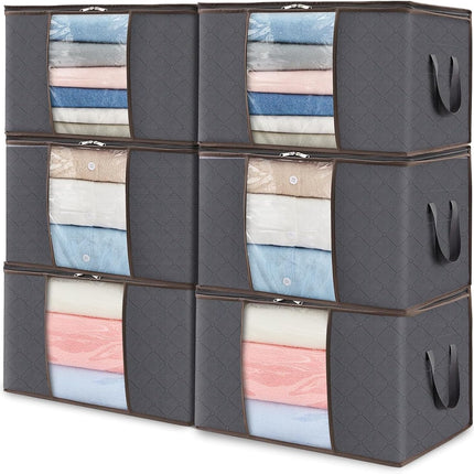6-Pack Foldable Storage Bins – Clothes & Blanket Organizer with Lids, Clear Window