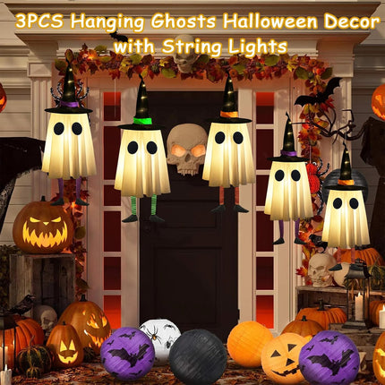 3-Piece Halloween Ghost Decor Witch Hats, Cute Spooky Indoor Outdoor Decorations