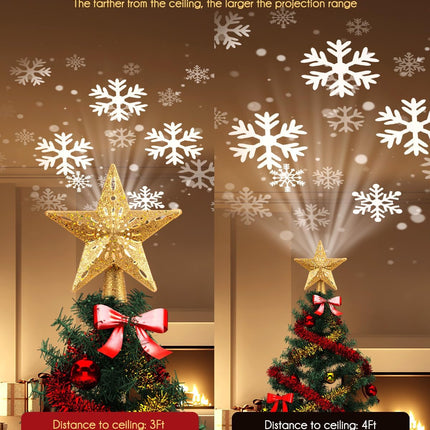 Christmas Tree Star Topper with Built-In LED Snowflake Projector, Plug-In Design