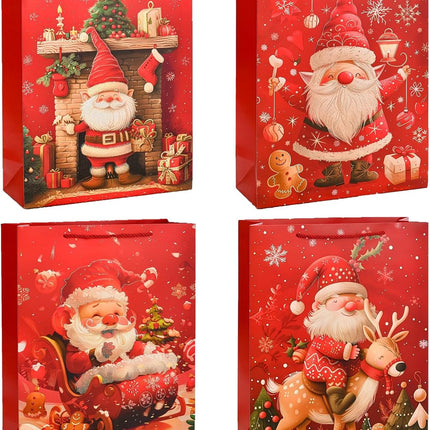 4PCS Large Christmas Gift Bags with Handles – 13" Reusable Holiday Bags