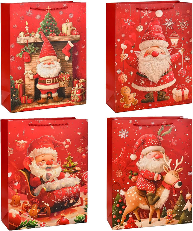4PCS Large Christmas Gift Bags with Handles – 13" Reusable Holiday Bags