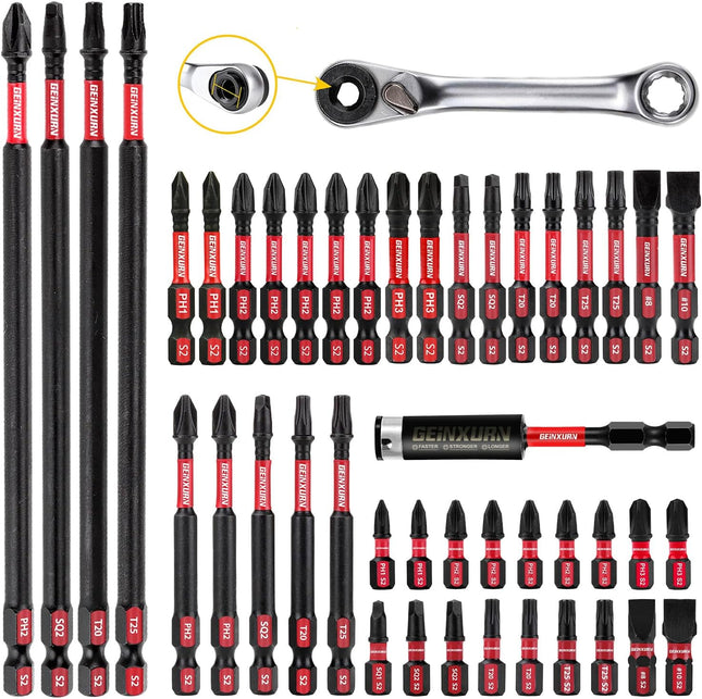 46PCS Impact Tough Magnetic Driver Bits Set – S2 Alloy Steel with Bit Holder & Mini Wrench