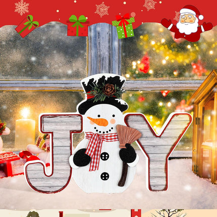 Wooden Snowman JOY Block Christmas Tabletop Decor for Home, Mantel & Winter Display