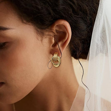 Trendy Gold Plated Knot Earrings for Women – Chunky Dangle, Lightweight & Hypoallergenic