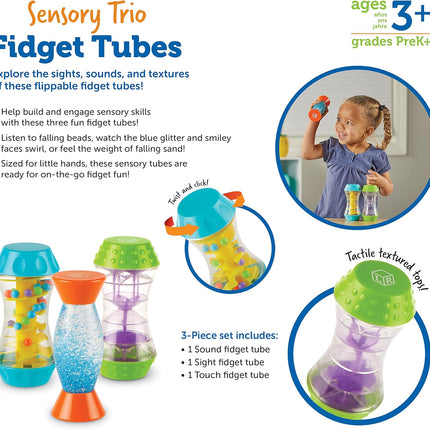 Sensory Trio Fidget Tubes Calming Toys for Toddlers Classroom Quiet Time
