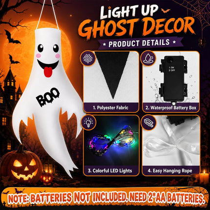 2-Pack Light-Up Halloween Ghost Decorations with LED Lights for Yard & Porch