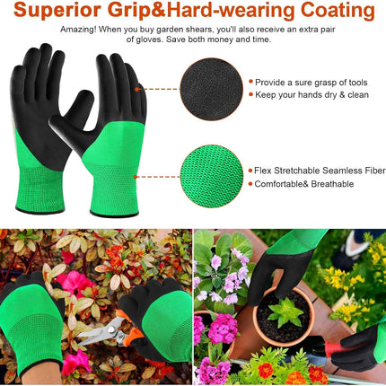 3 Pack Garden Pruning Shears – Stainless Steel Blades with Gardening Gloves