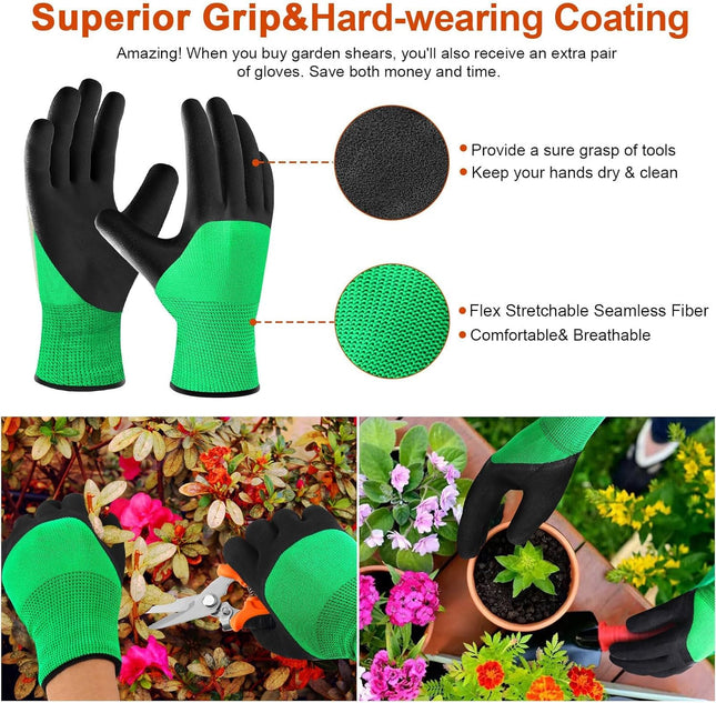 3 Pack Garden Pruning Shears – Stainless Steel Blades with Gardening Gloves