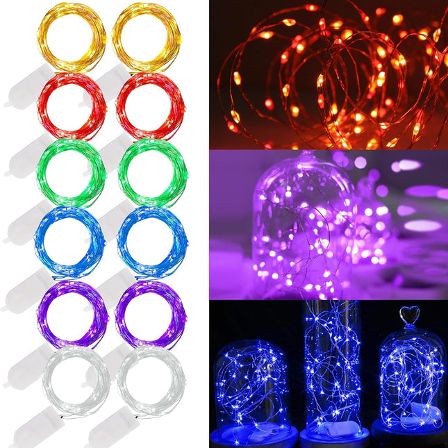 12 Pack Battery Operated Fairy Lights 7FT 20 LED Mini String Multicolor