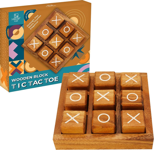 Wooden Tic Tac Toe Game – 5.5 Inch Tabletop XO Blocks, Perfect for Family Game Night