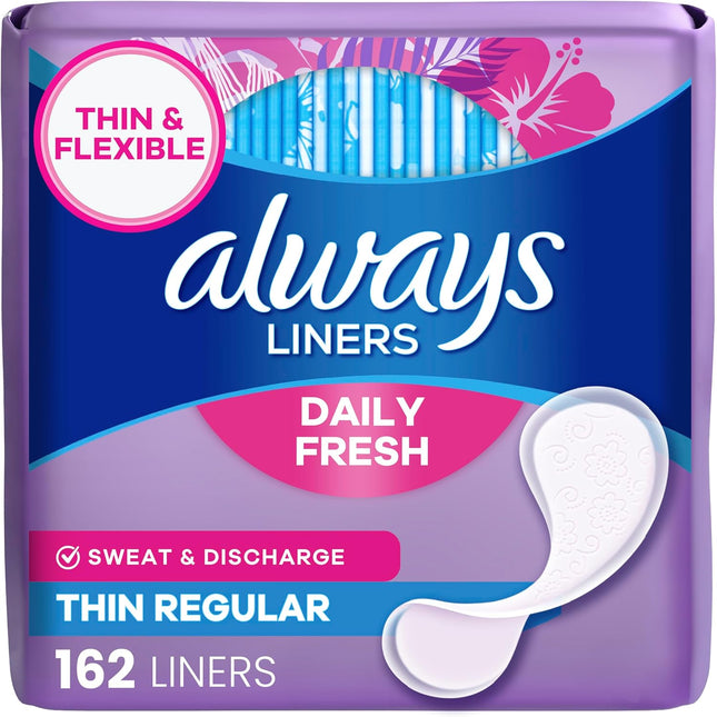 Panty Liners for Women – Thin, No-Feel, Daily Protection, Unscented, 162