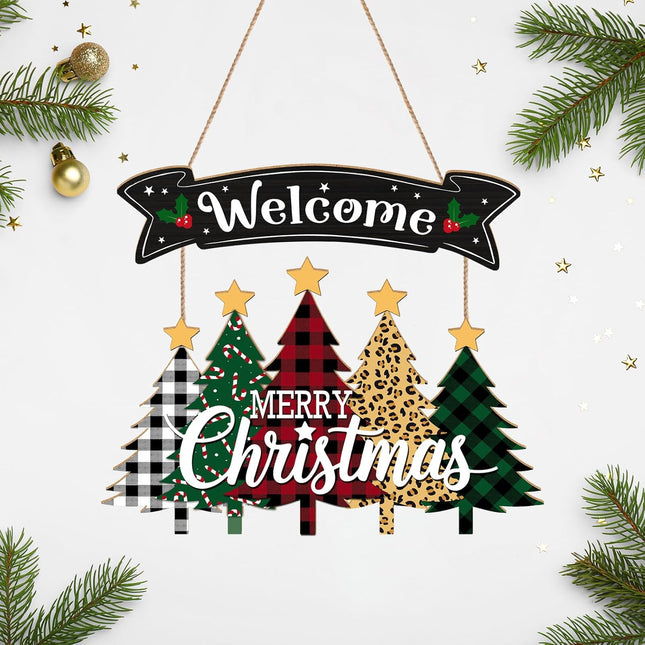 Merry Christmas Wreath Hanging Sign – Wooden Welcome Sign for Front Door