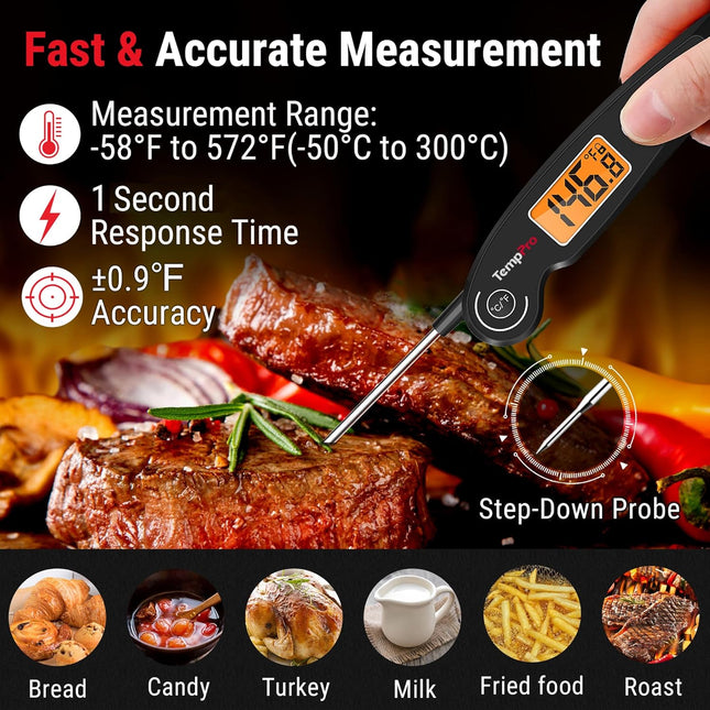 TP605 Instant Read Meat Thermometer Waterproof Digital Backlit LCD Cooking