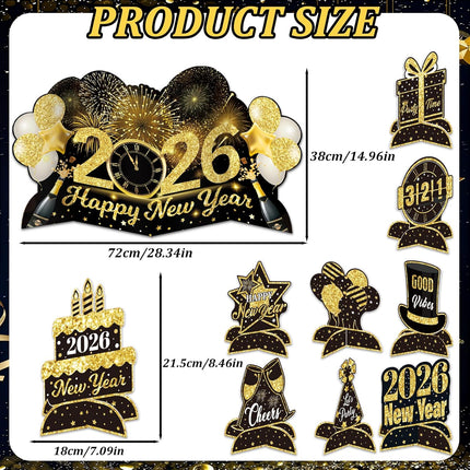 Happy New Year 2026 Table Decor – Black & Gold Honeycomb Centerpieces