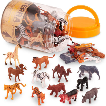 60-Piece Safari Animal Figurines – Mini Wild Animals Educational Toy Set