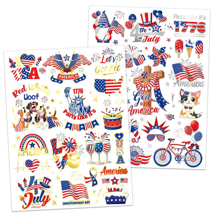 250 Years Freedom 4th July Metallic Temporary Tattoos Patriotic Party Decor