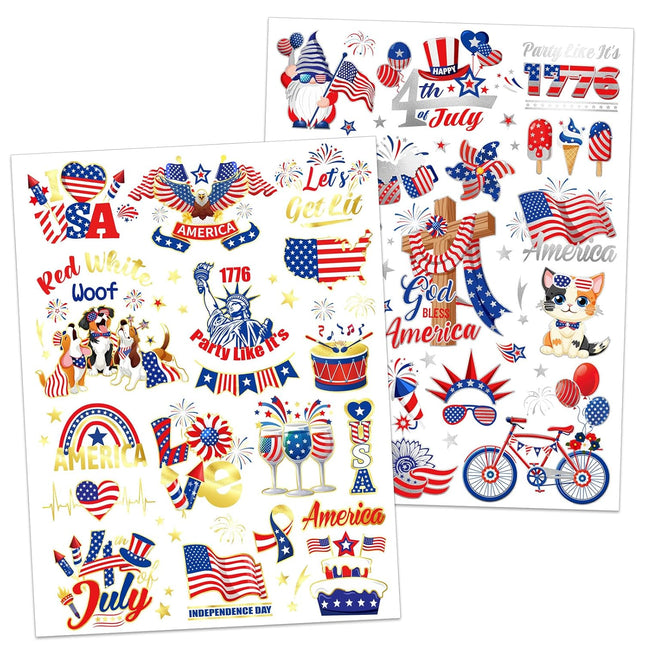 250 Years Freedom 4th July Metallic Temporary Tattoos Patriotic Party Decor