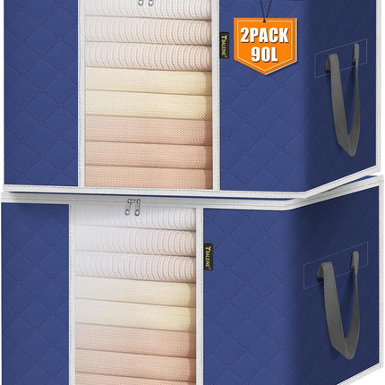 2 Pack 24 Gallon Clothes Storage Bags, Blue, Reinforced Handles, Zippered