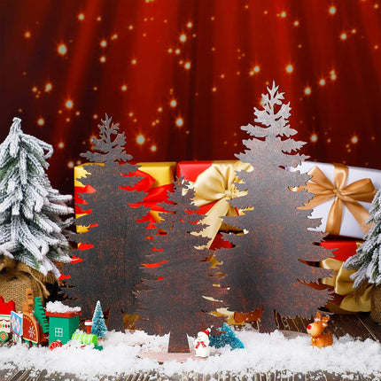 3 PCS Mini Wooden Christmas Trees – Tabletop Holiday Decor with Base