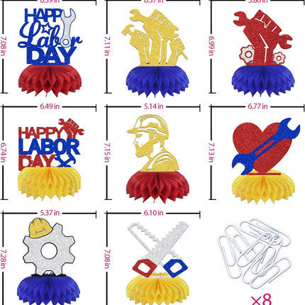 8 Pcs Happy Labor Day Honeycomb Centerpieces Patriotic Party Decor
